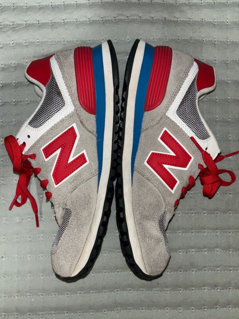 New Balance 574 Women’s Core Plus Sneakers - Grey, Blue & Red - W7.5